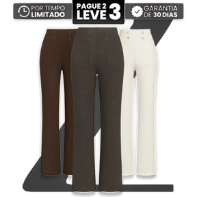 [Leve 3, Pague Só 2] Calça Solena Feminina em Algodão, Poliéster e Viscose de Cintura Alta com Botões Frontais - Mega Promoção