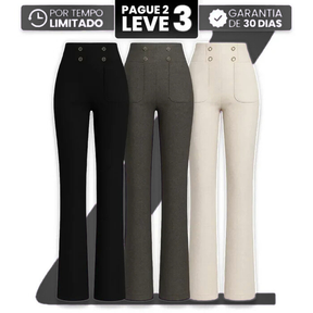 [Leve 3, Pague Só 2] Calça Solena Feminina em Algodão, Poliéster e Viscose de Cintura Alta com Botões Frontais - Mega Promoção