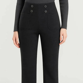 [Leve 3, Pague Só 2] Calça Solena Feminina em Algodão, Poliéster e Viscose de Cintura Alta com Botões Frontais - Mega Promoção