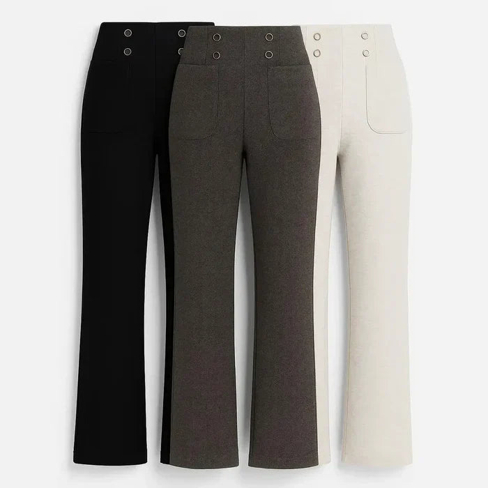 [Leve 3, Pague Só 2] Calça Solena Feminina em Algodão, Poliéster e Viscose de Cintura Alta com Botões Frontais - Mega Promoção