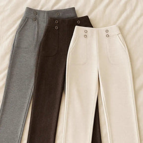 [Leve 3, Pague Só 2] Calça Solena Feminina em Algodão, Poliéster e Viscose de Cintura Alta com Botões Frontais - Mega Promoção