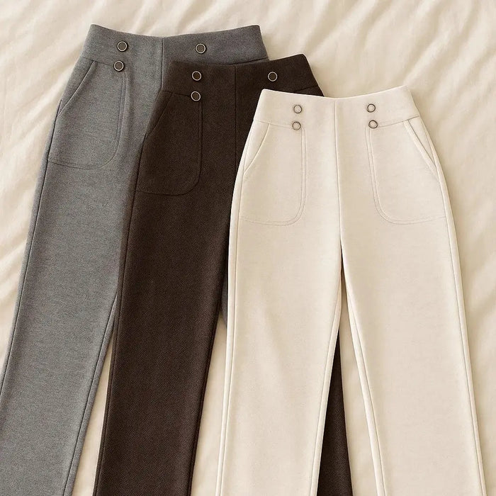 [Leve 3, Pague Só 2] Calça Solena Feminina em Algodão, Poliéster e Viscose de Cintura Alta com Botões Frontais - Mega Promoção