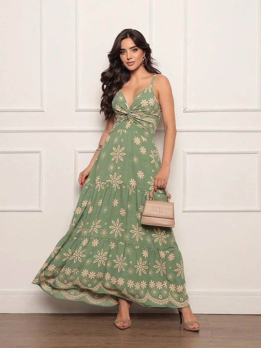 Vestido Longo Feminino Estampado – Tecido Duna