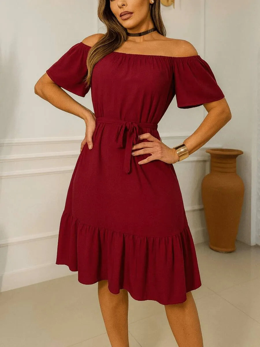 Vestido Feminino Ombro a Ombro Com Laço Removível